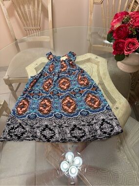Women’s Blue & Coral Paisley Print Sleeveless Dress - Unbranded
